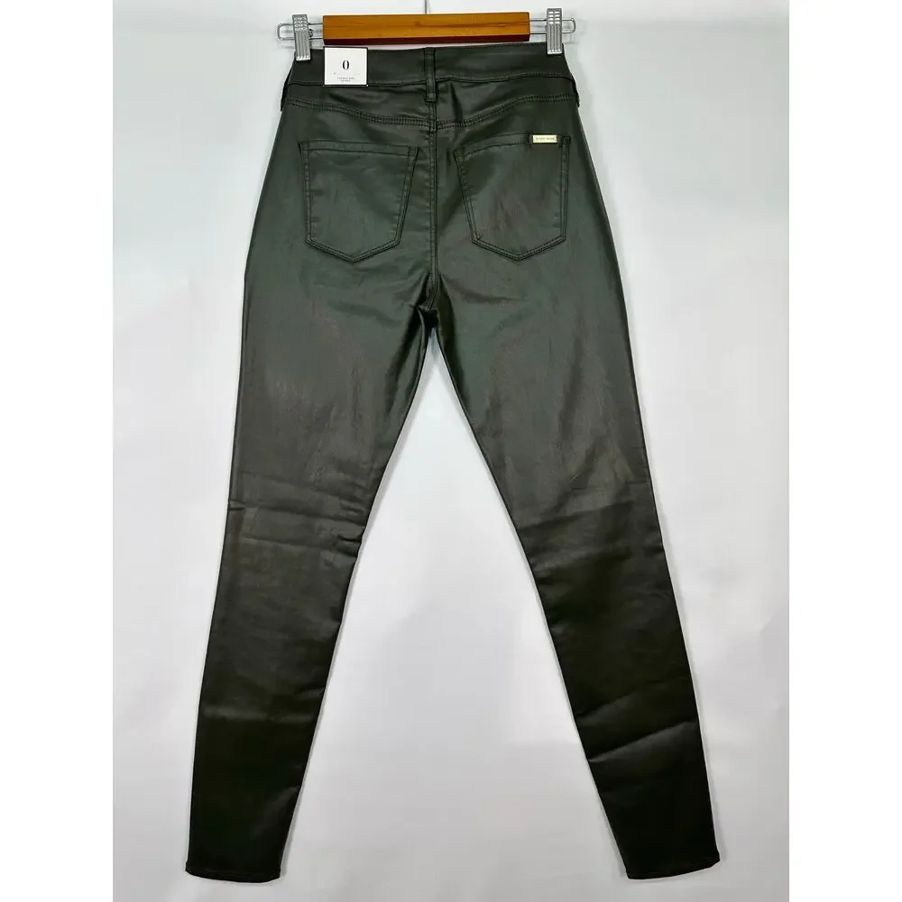 NWT White House Black Market Mid Rise Coated Moto Skinny Jeans Green Size 0R - Picture 3 of 12